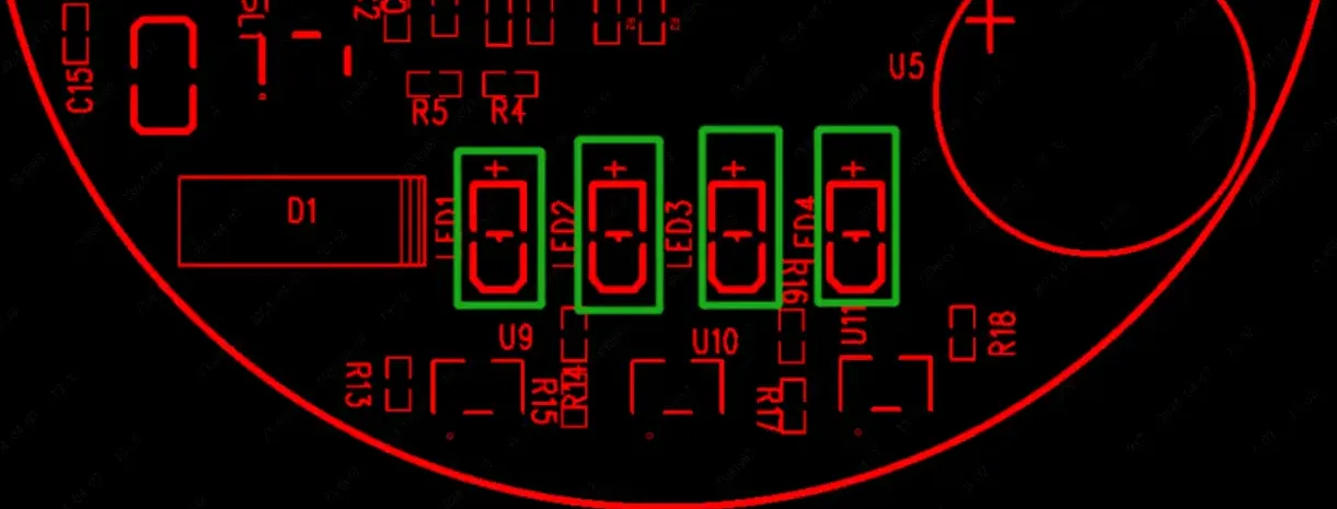 Close-up view of fiducial marks used to verify silkscreen alignment