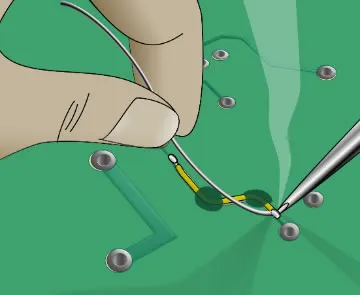 Jumper wire soldered for DIY PCB trace repair.