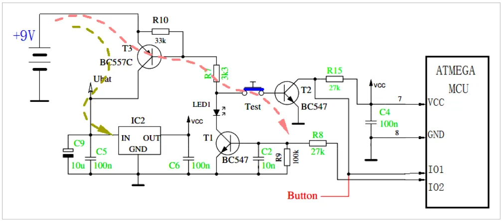 Pressing TEST to start the circuit