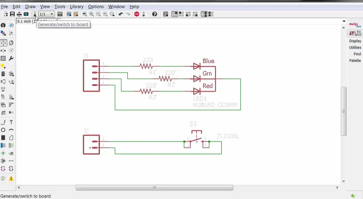 Creating schematic in Eagle for a beginner LED circuit