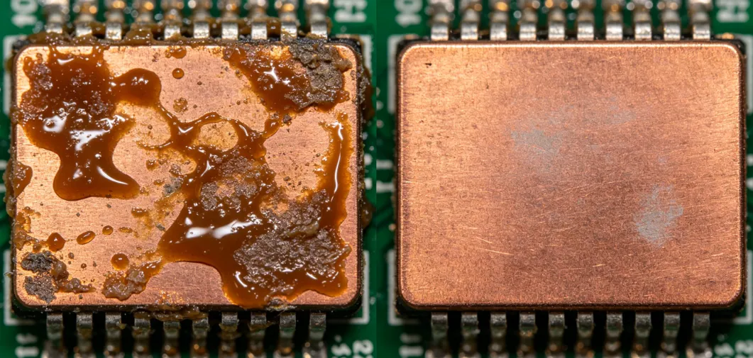 flux residues before and after cleaning