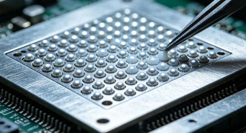Solder sphere placement on BGA package using a stencil