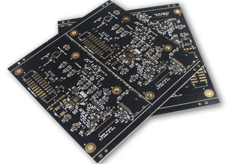 PCB with black solder mask displaying modern design but low contrast