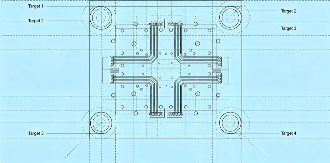 Schematic of alignment targets used during PCB drilling operations')