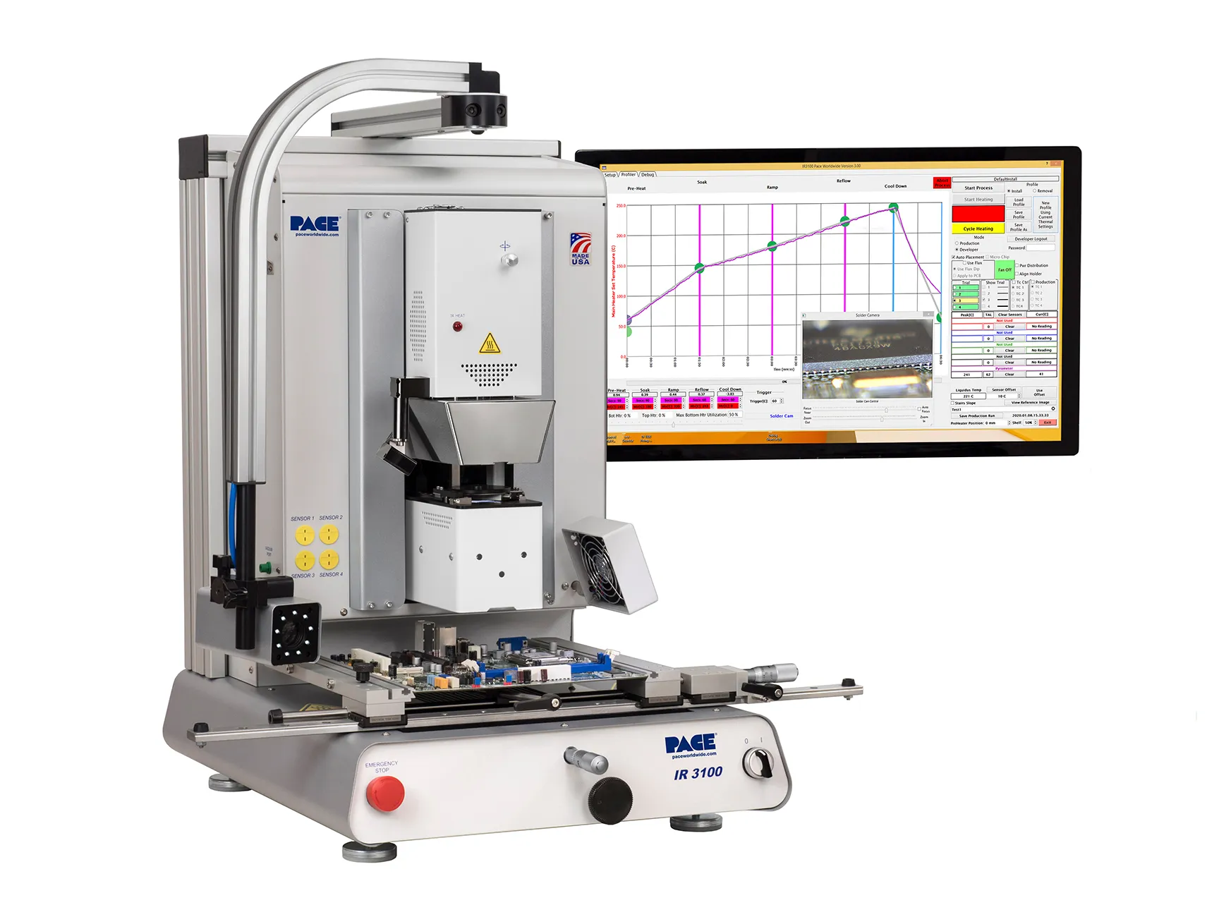 Complete BGA rework equipment setup with hot air station and tools.