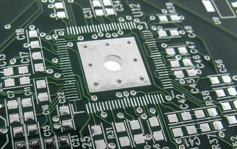 PCB with HASL surface finish showing solder coating