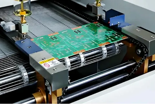 High-speed pick and place machine batch placing components on PCB