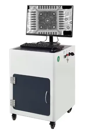 Operator adjusting X-ray machine for BGA inspection on multi-layer PCB