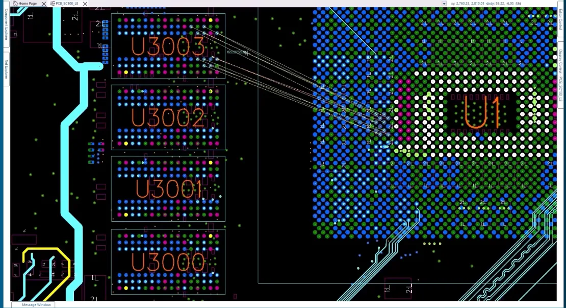 Automated PCB routing tool optimizing trace paths.