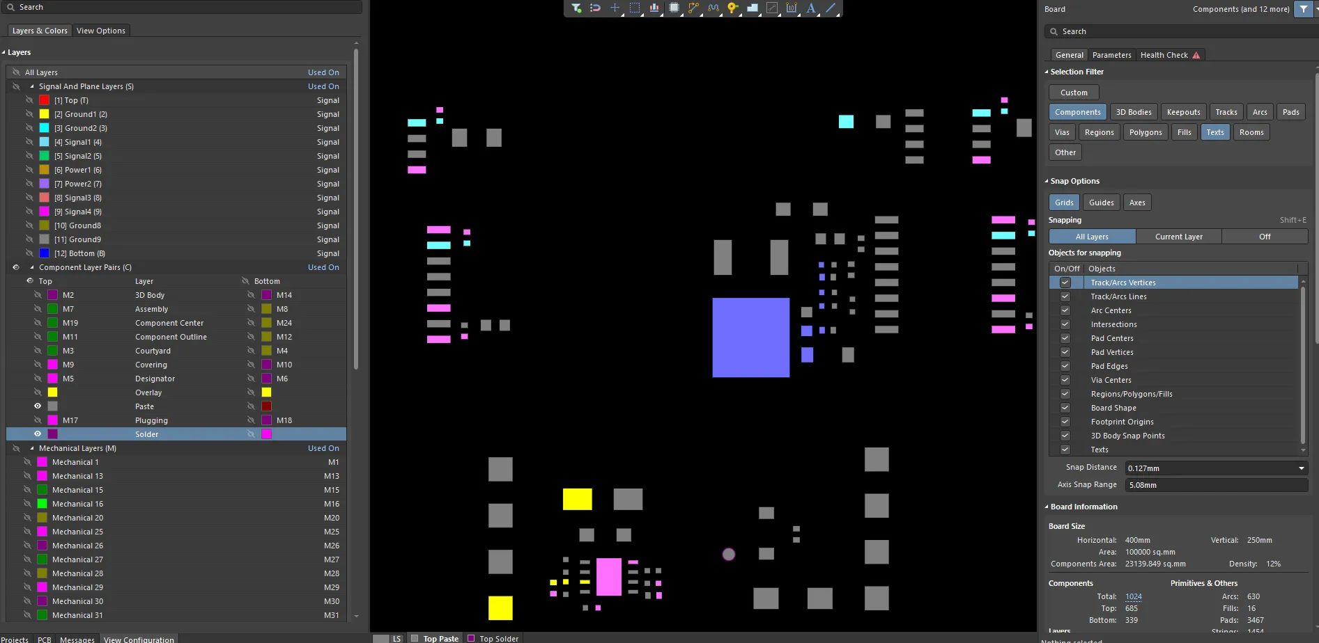 PCB design software displaying solder paste layer for DIY stencil