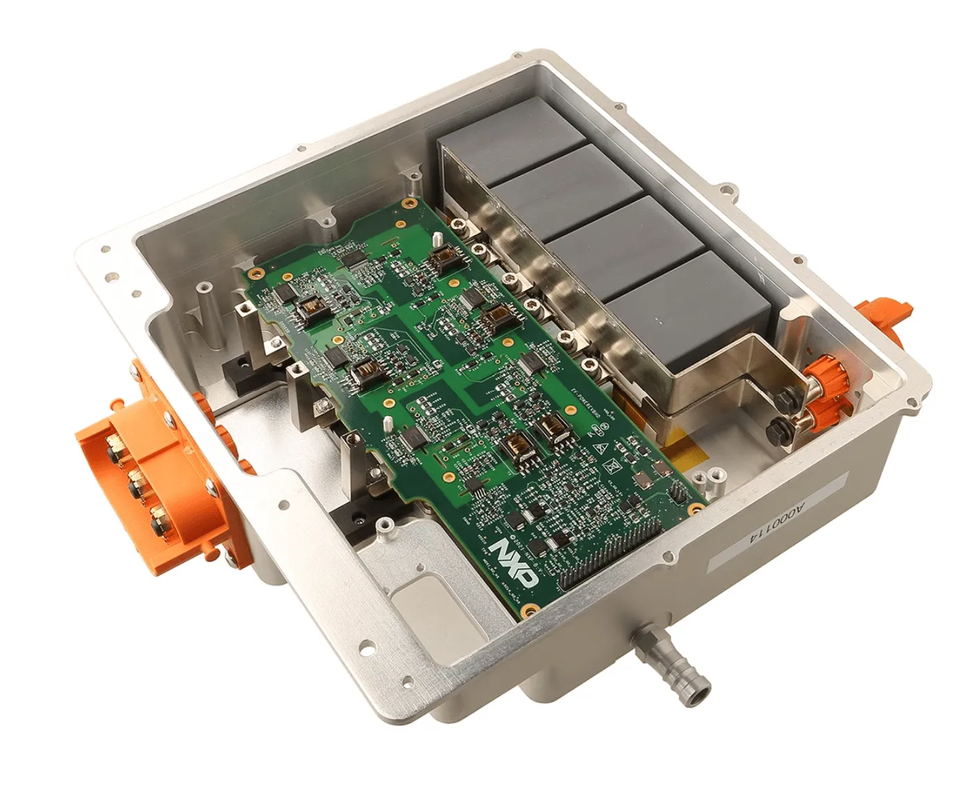 Electric vehicle cutaway showing power inverter with DBC PCB technology.