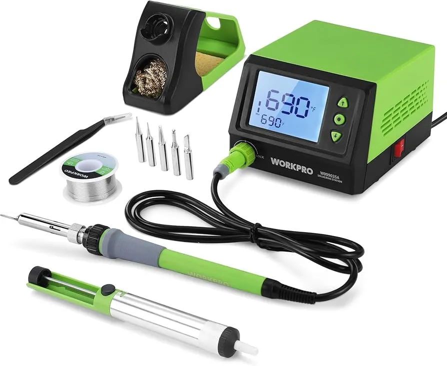 Workbench setup for manual solder paste application with syringe, toothpicks, and PCB.