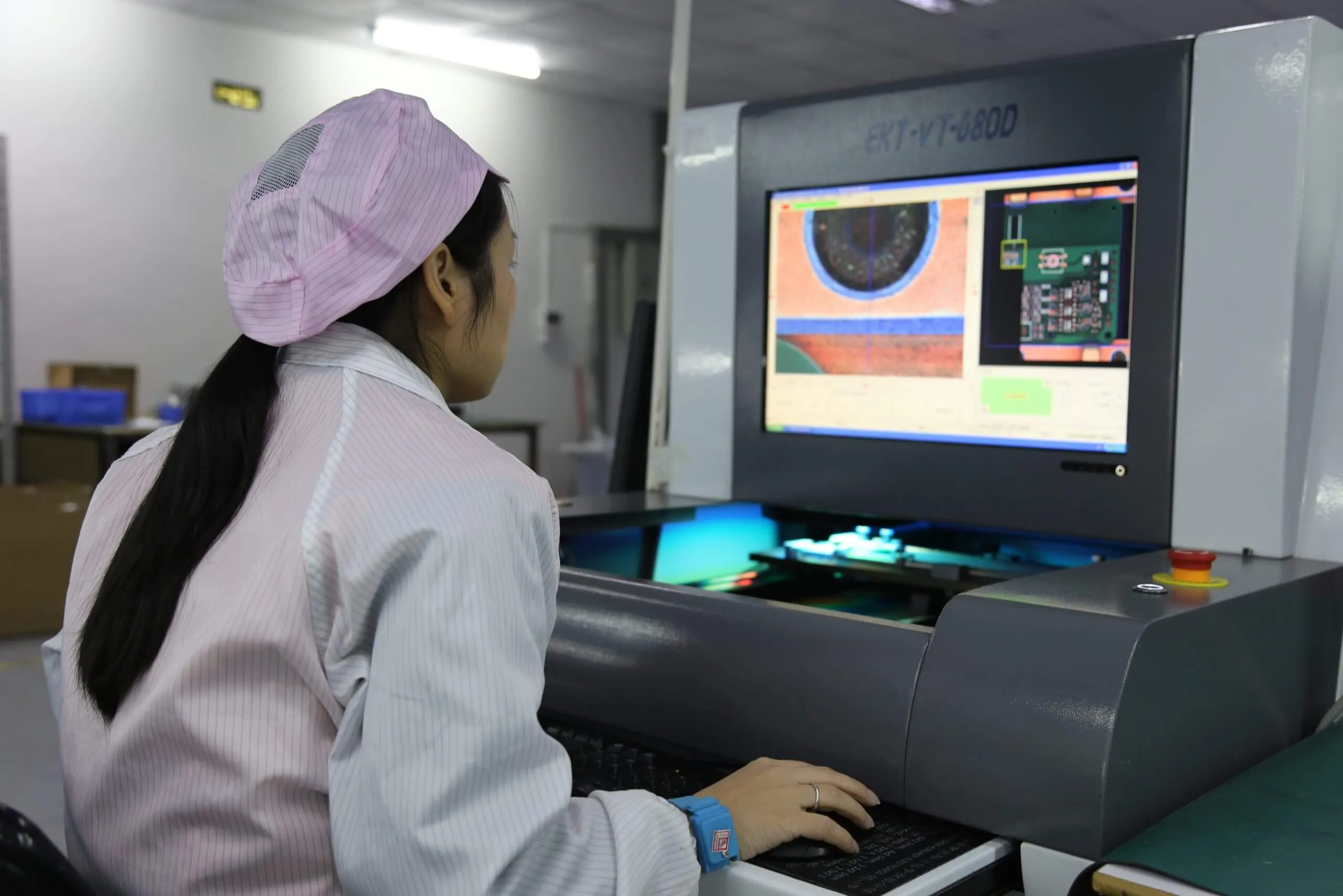Inspection of SMT solder paste application on PCB using AOI system.