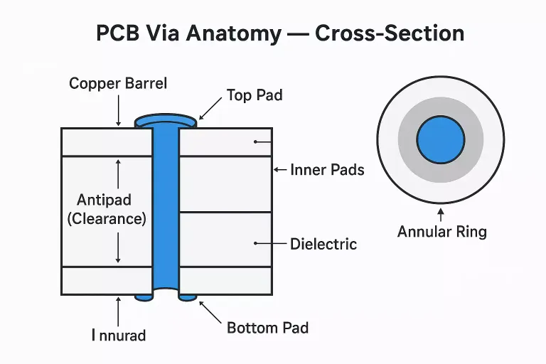Cross-section of stacked via-in-pad structure