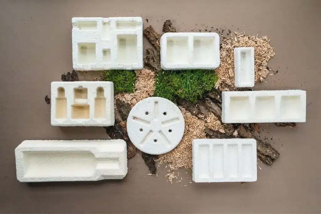 Mycelium packaging tray protecting PCB components