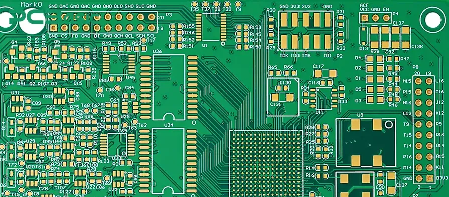 PCB with top and bottom silkscreen markings for component identification.