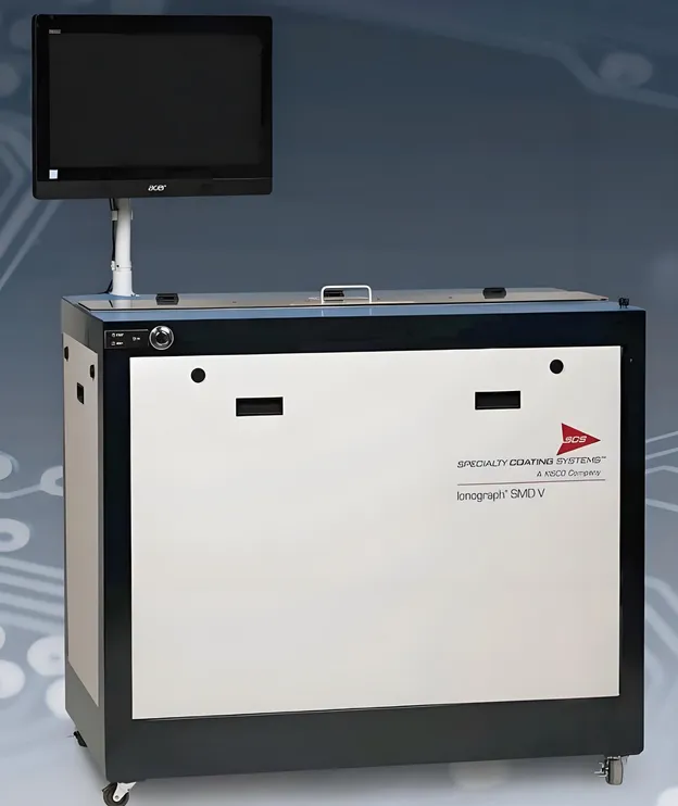 Ionic contamination testing for PCB cleaning validation.