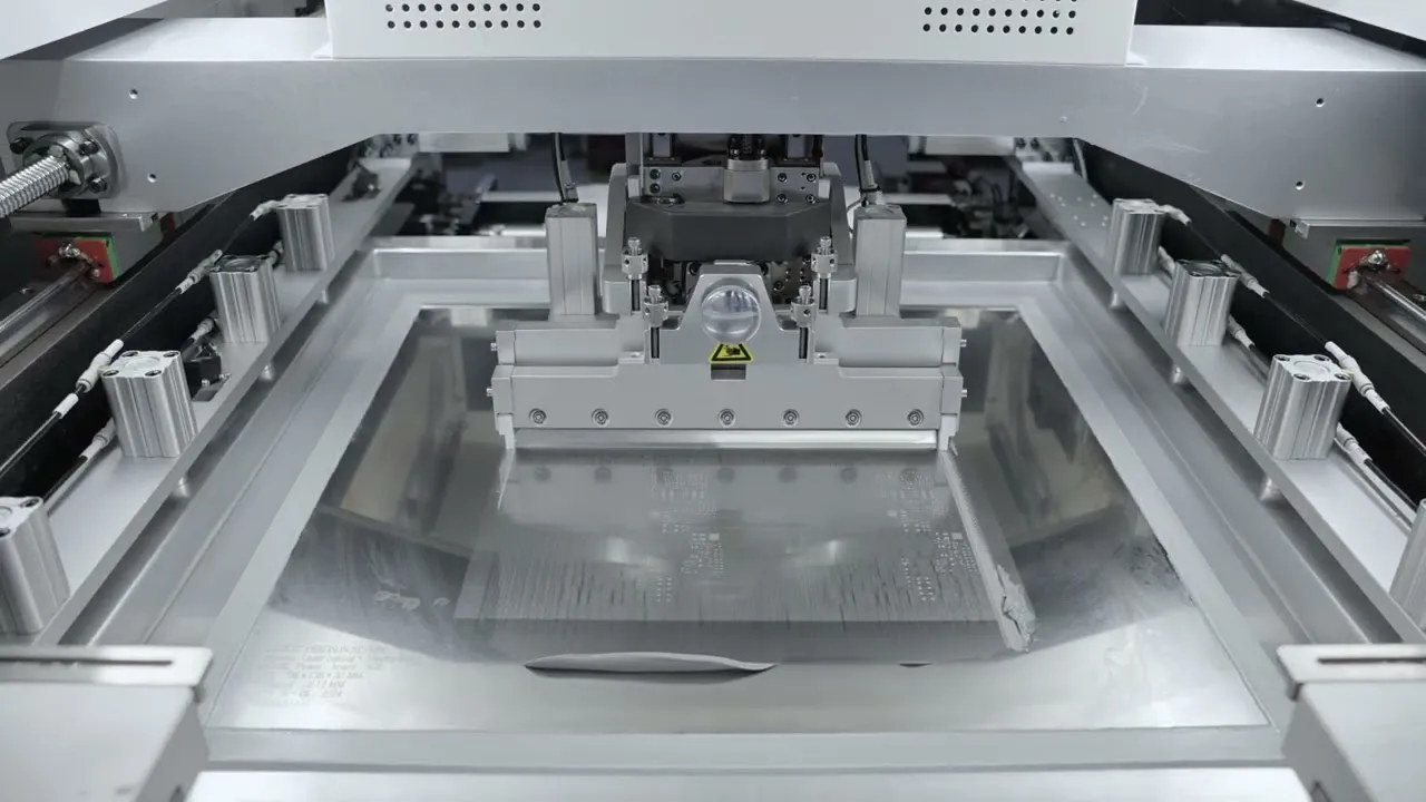 Solder paste application on PCB using stencil printer for SMT assembly