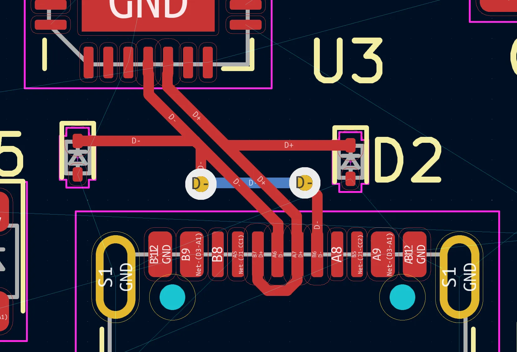 USB differential pair routing with impedance control measurements