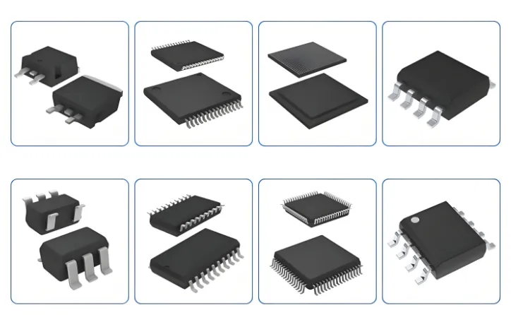 Assortment of SMT components including resistors and ICs