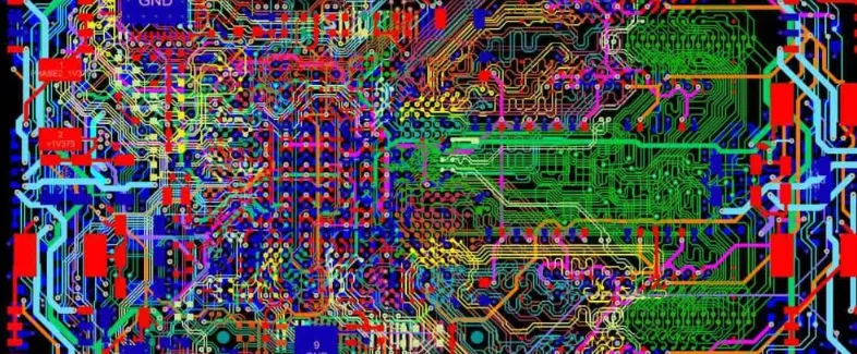 Complex PCB layout optimized with AI routing tools.