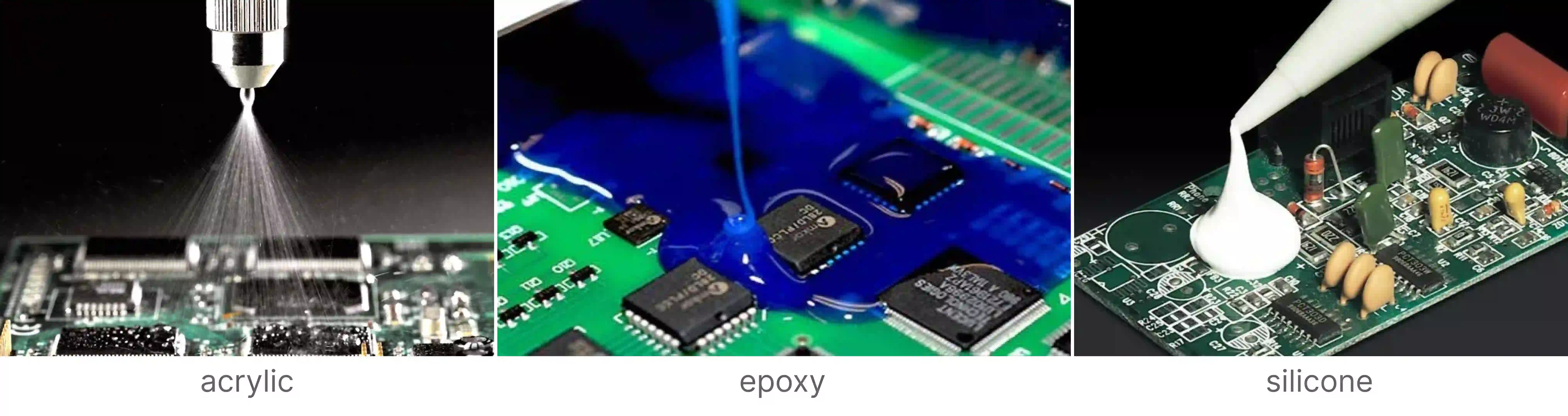 Comparison of acrylic, epoxy, and silicone conformal coatings for military PCBs.