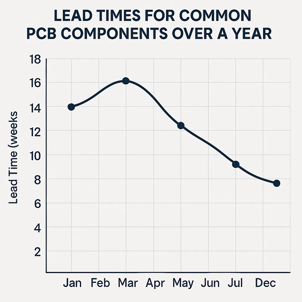 Graph illustrating lead time delays for PCB components in mass production