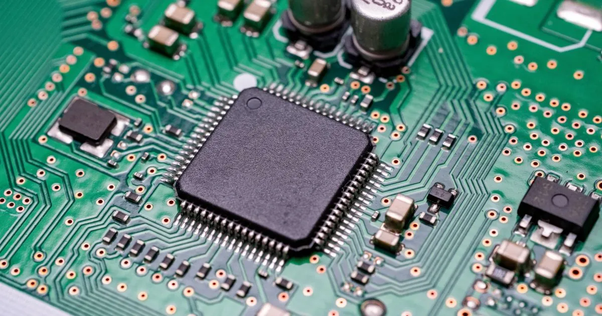Detailed view of a printed circuit board showing electronic components.