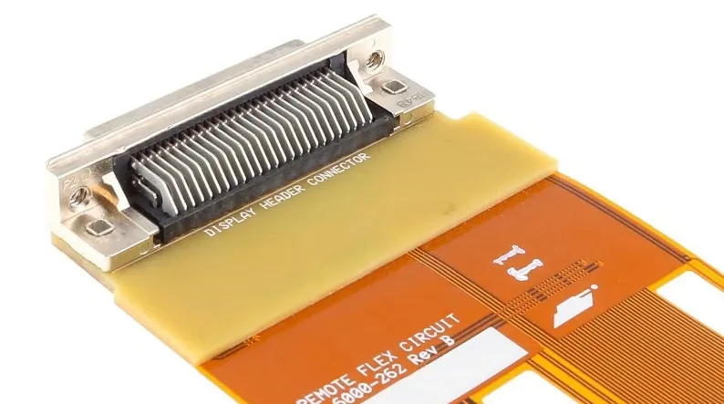 Flex PCB with ZIF connector and strain relief for reliable termination.