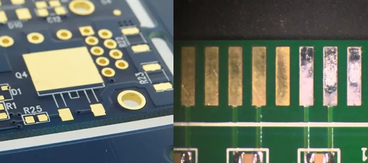 Comparison of PCB with ENIG finish and gold finger plating.