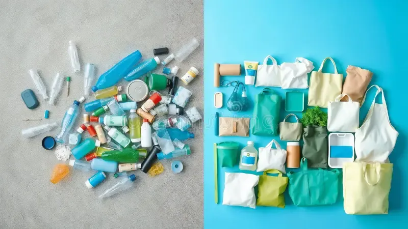 "Plastic waste from electronics packaging vs. sustainable alternatives."