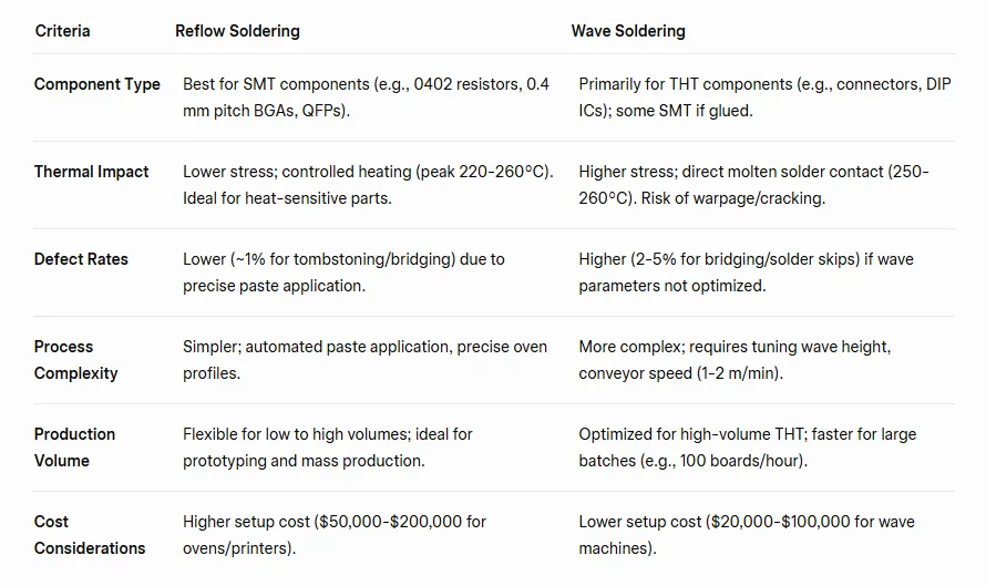 comparison table