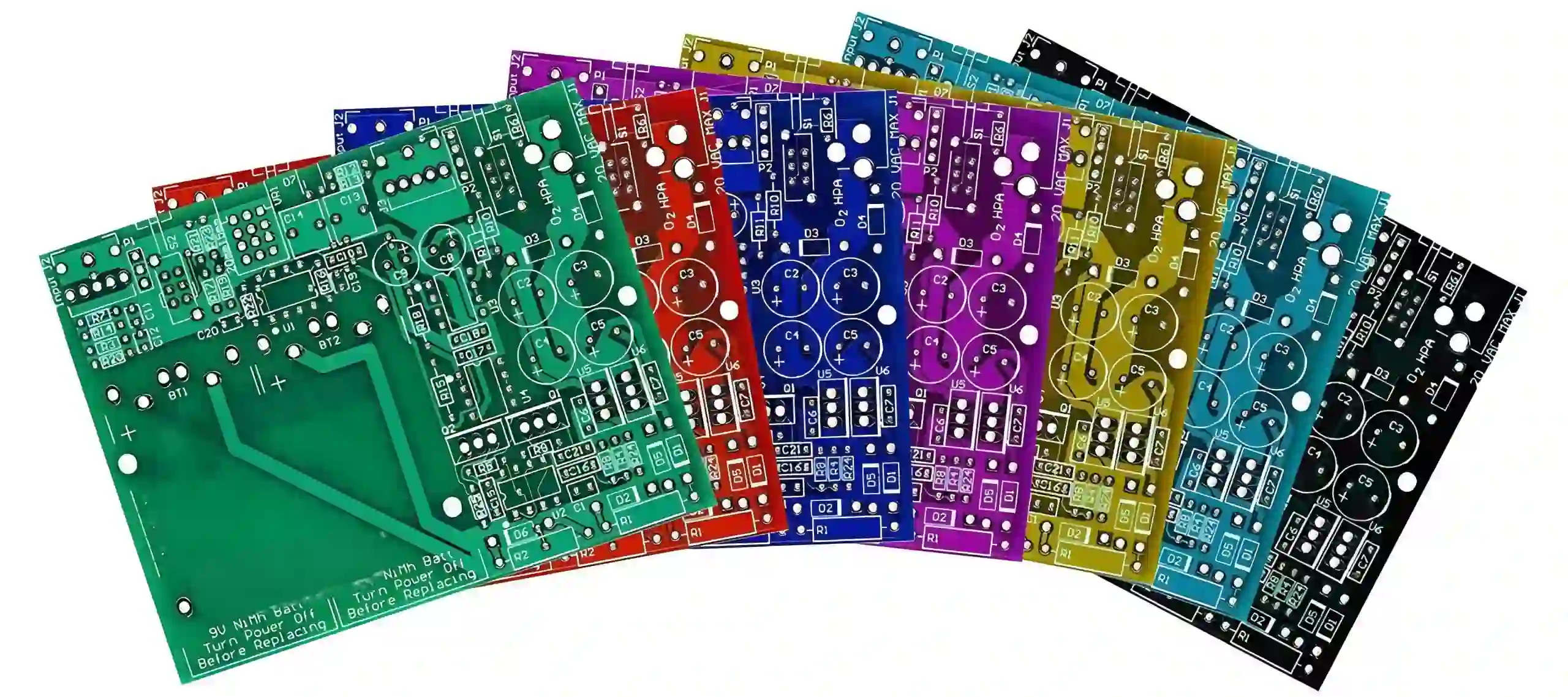 Comparison of light reflection on PCB with different solder mask colors."