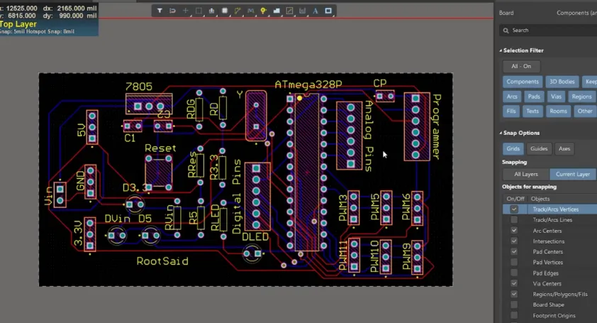 Altium Designer interface with rigid PCB layout design