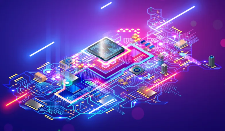 Futuristic PCB design concept powered by AI technology.