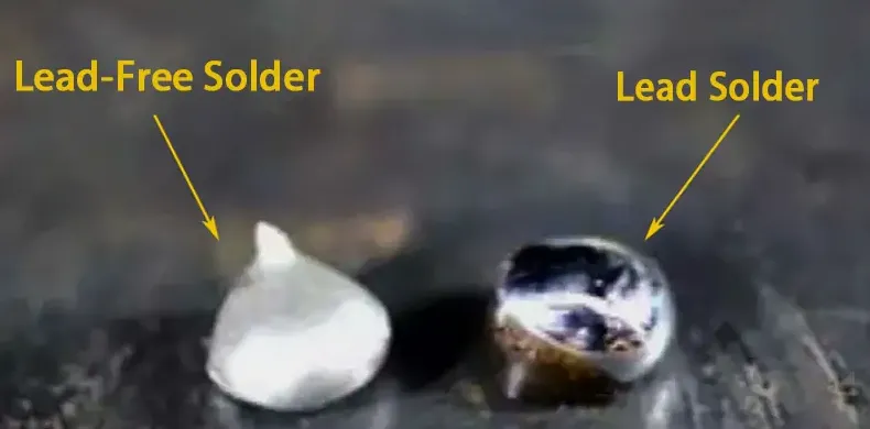 Lead-free vs. lead-based solder joints on PCB for eco-friendly assembly."