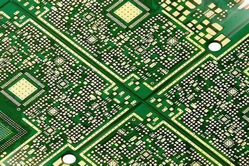Detailed view of HDI PCB with microvias for medical applications