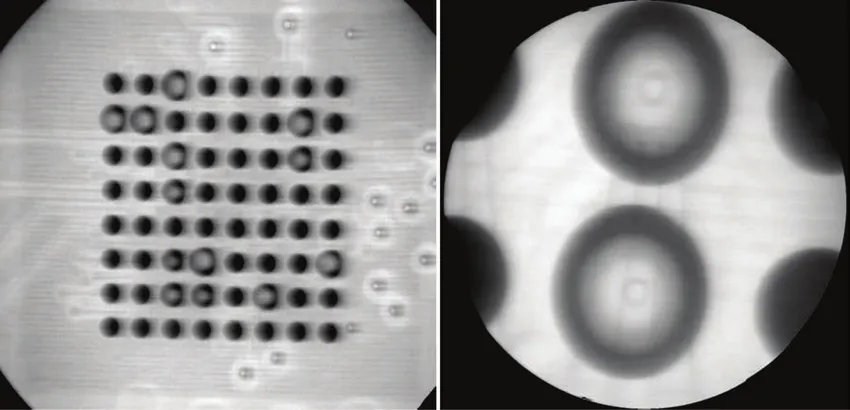 X-ray inspection of BGA solder joints showing void defects.