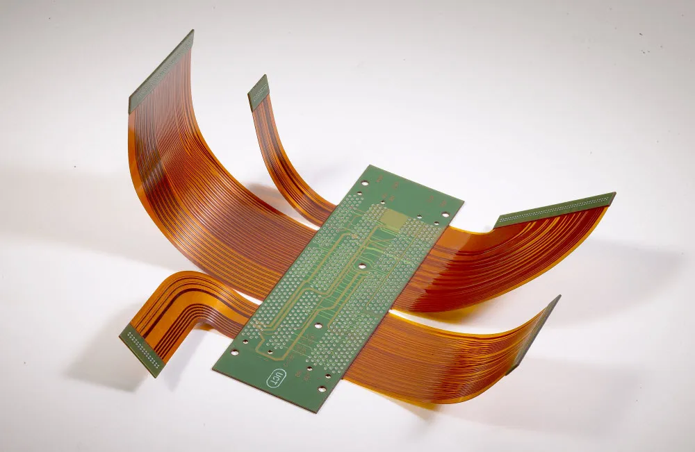Diagram of a rigid-flex PCB showcasing rigid and flexible areas for agriculture electronics