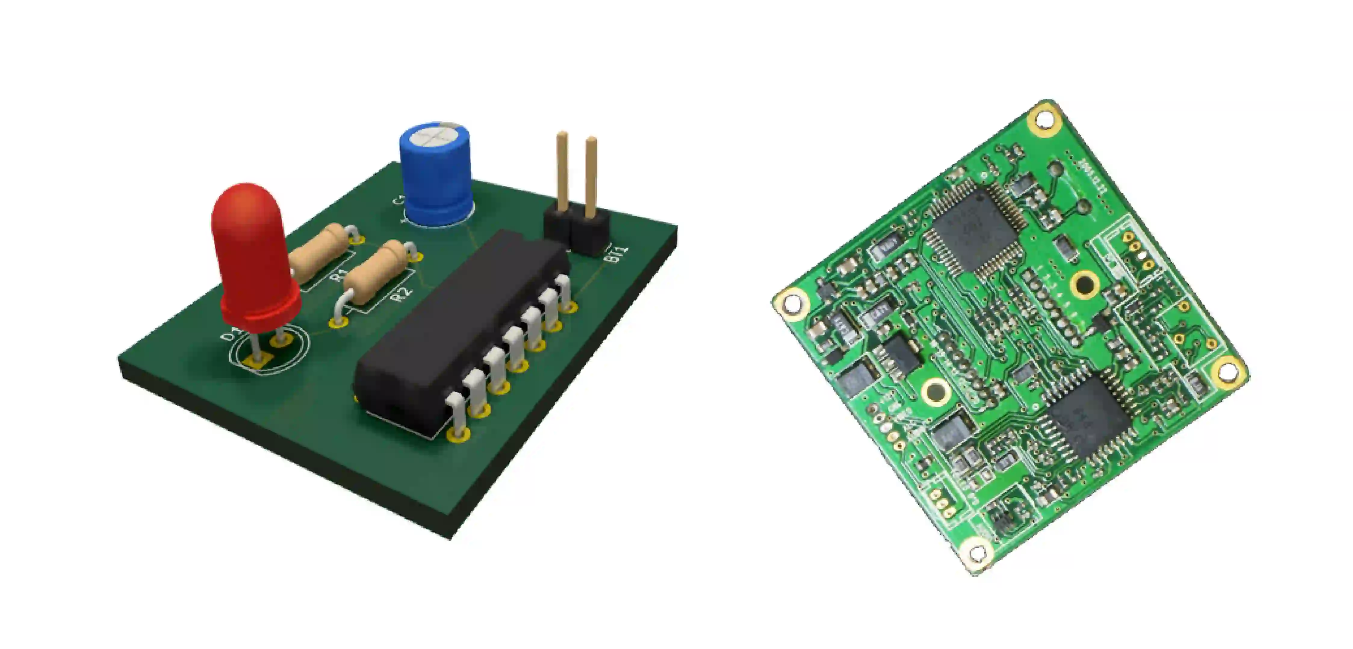 PCB with SMD and Through-Hole indicator lights for comparison.