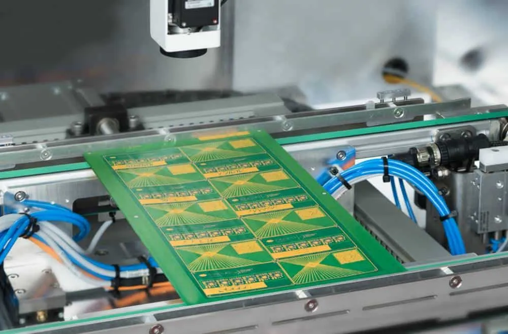 Close-up of PCB microvias created using laser drilling techniques for precision