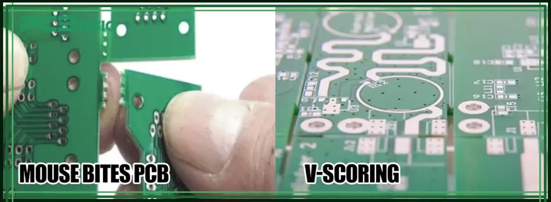 Comparison of PCB panel with mouse bites and V-score depaneling methods.