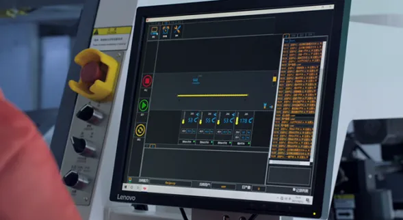 Wave soldering machine control panel for process monitoring.