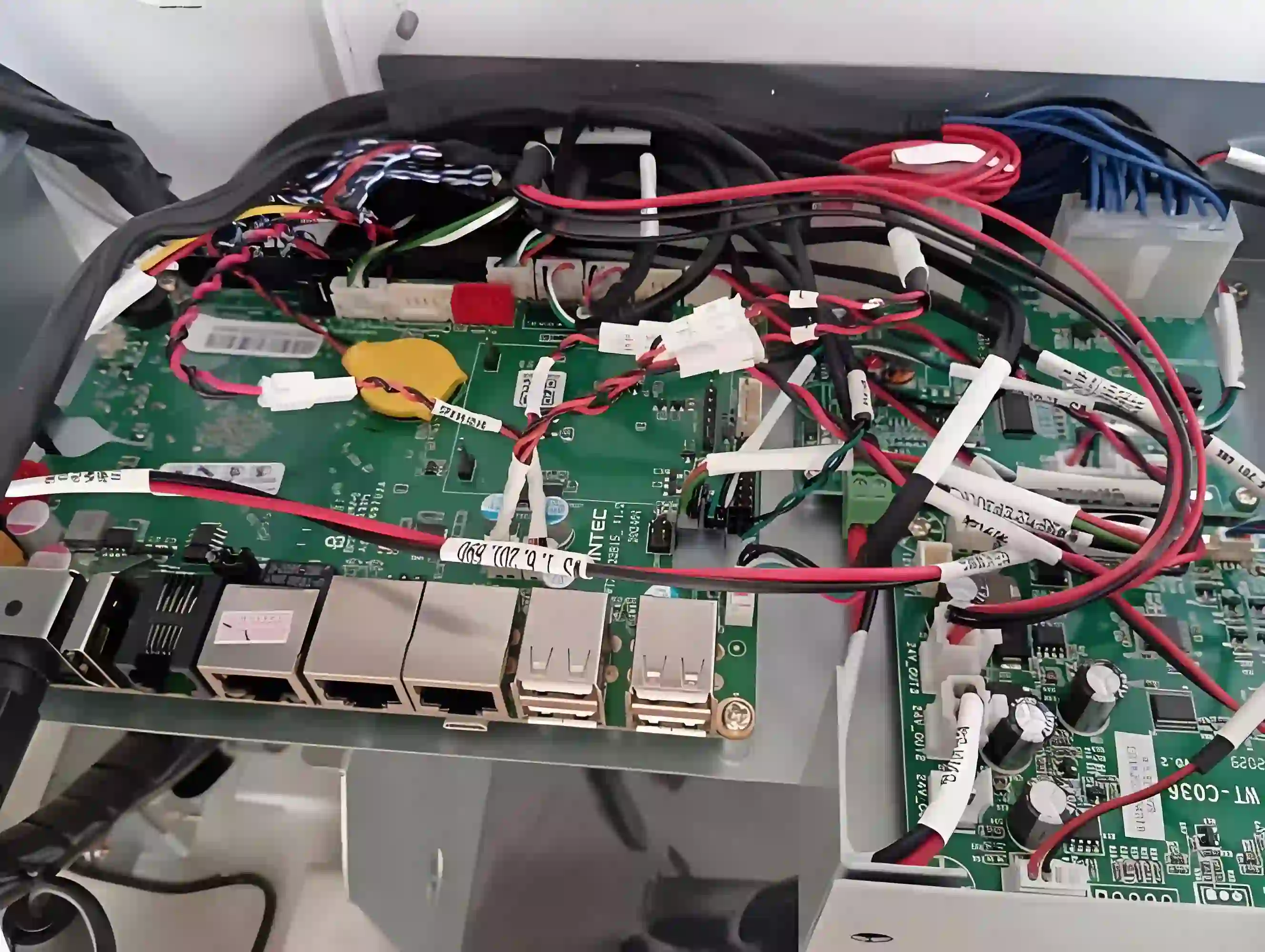 Close-up of a vending machine PCB showing key components for troubleshooting.