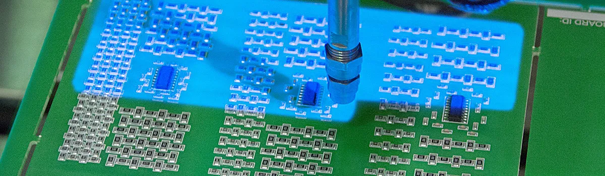 PCB with applied conformal coating for protection against corrosion