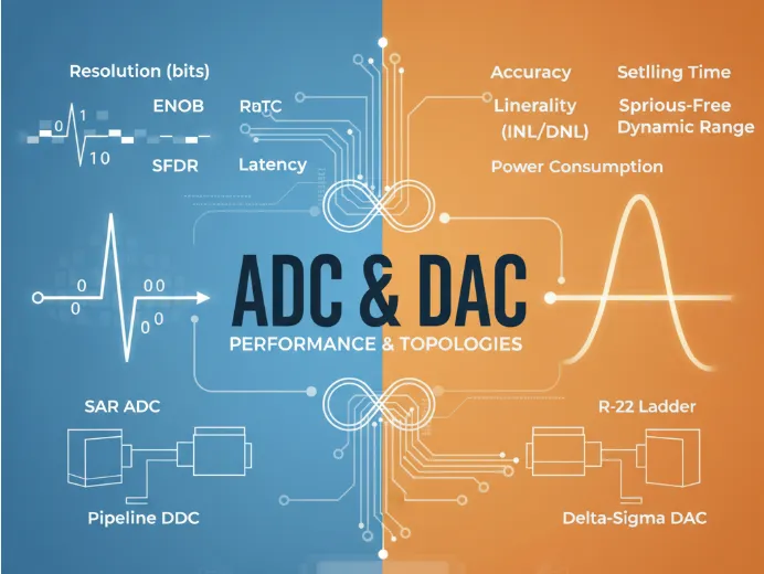 ADC and DAC Performance Metrics and Topologies