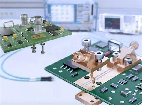 RF connector mounted on a PCB for high-frequency applications.