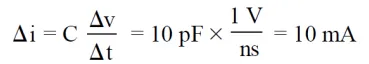 Driving a 10 pF register input capacitance: a 50 ? series resistor reduces transient output current and yields about 11 ns rise/fall time.