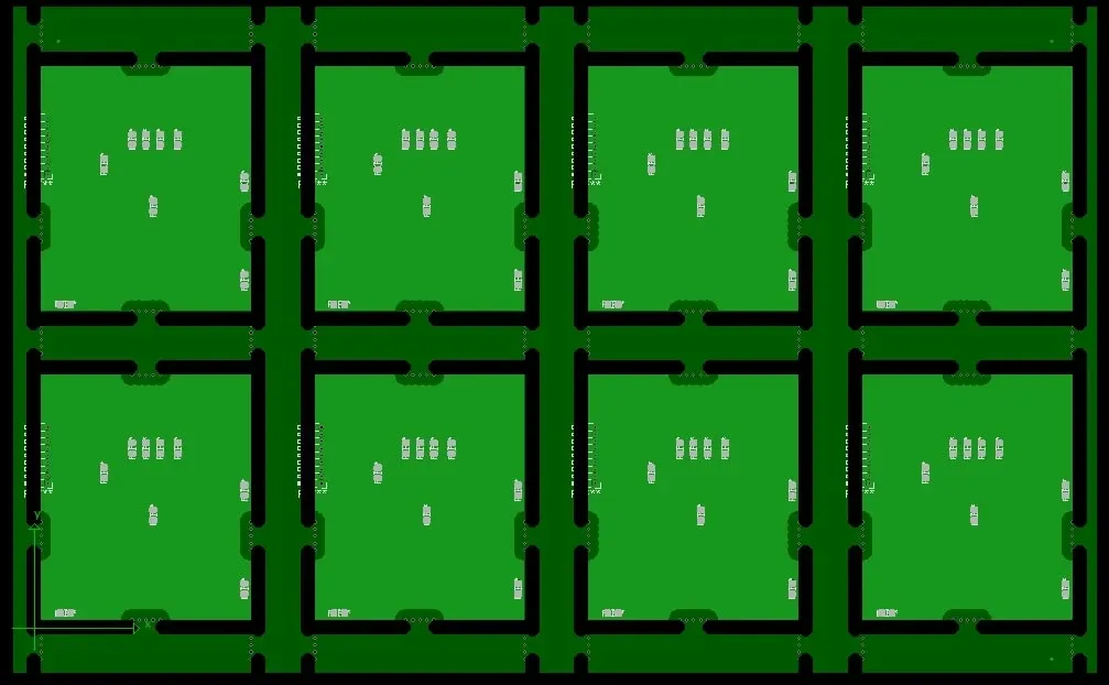 PCB panel layout with dimensions for usable area and border spacing