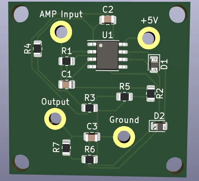 PCB with mounting holes for simple PCB mounting using clips.
